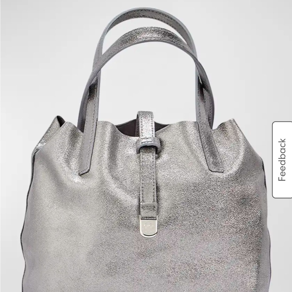 GiGi New York Silver Metallic Tote Leather/Suede Bag